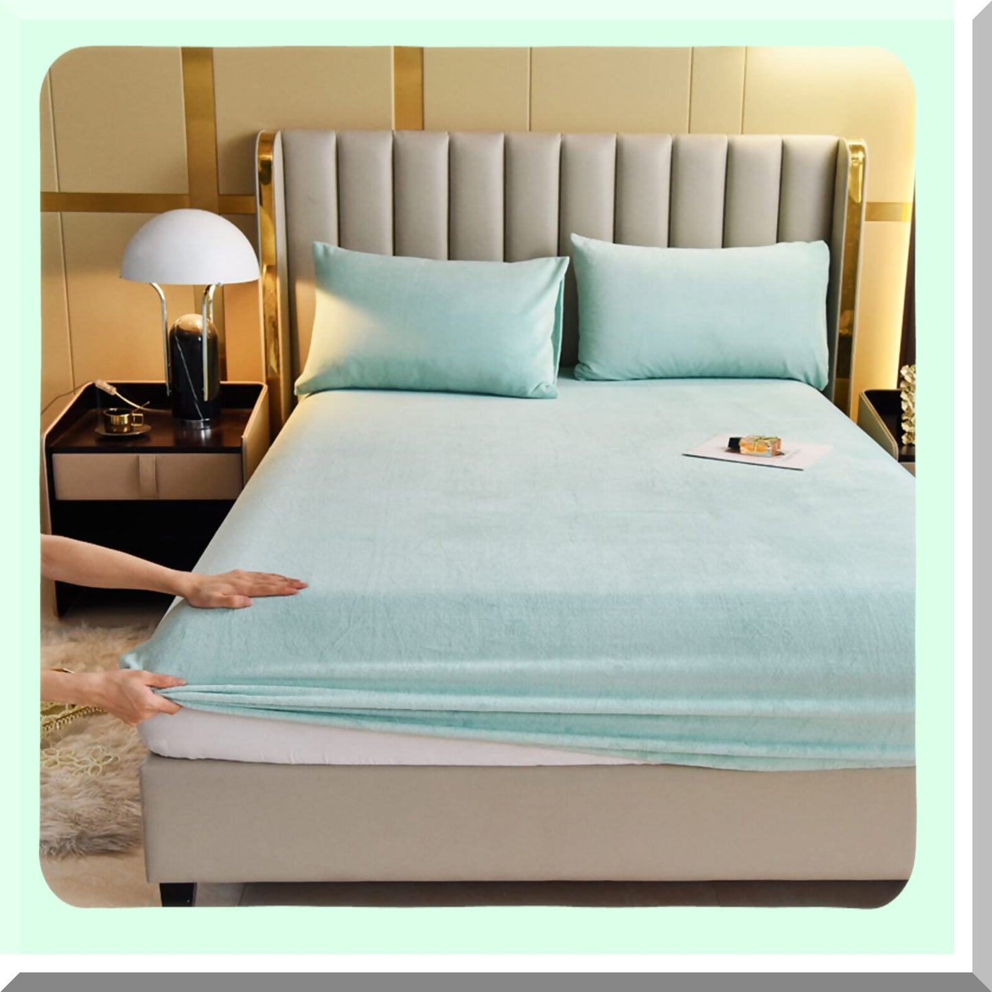 CozyPlush Velvet Twin Size Fitted Sheet - Warm Fleece Bed Sheet with Deep Pocket - Soft Mattress Protector Cover - Green Twin Bedding Set