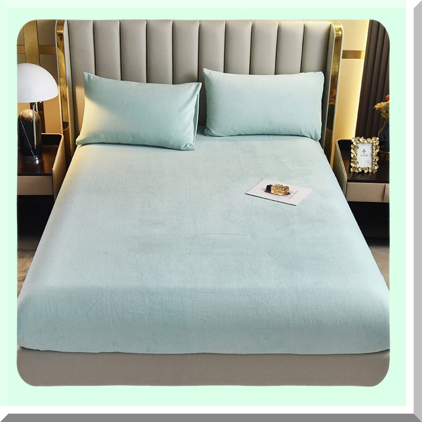 CozyPlush Velvet Twin Size Fitted Sheet - Warm Fleece Bed Sheet with Deep Pocket - Soft Mattress Protector Cover - Green Twin Bedding Set