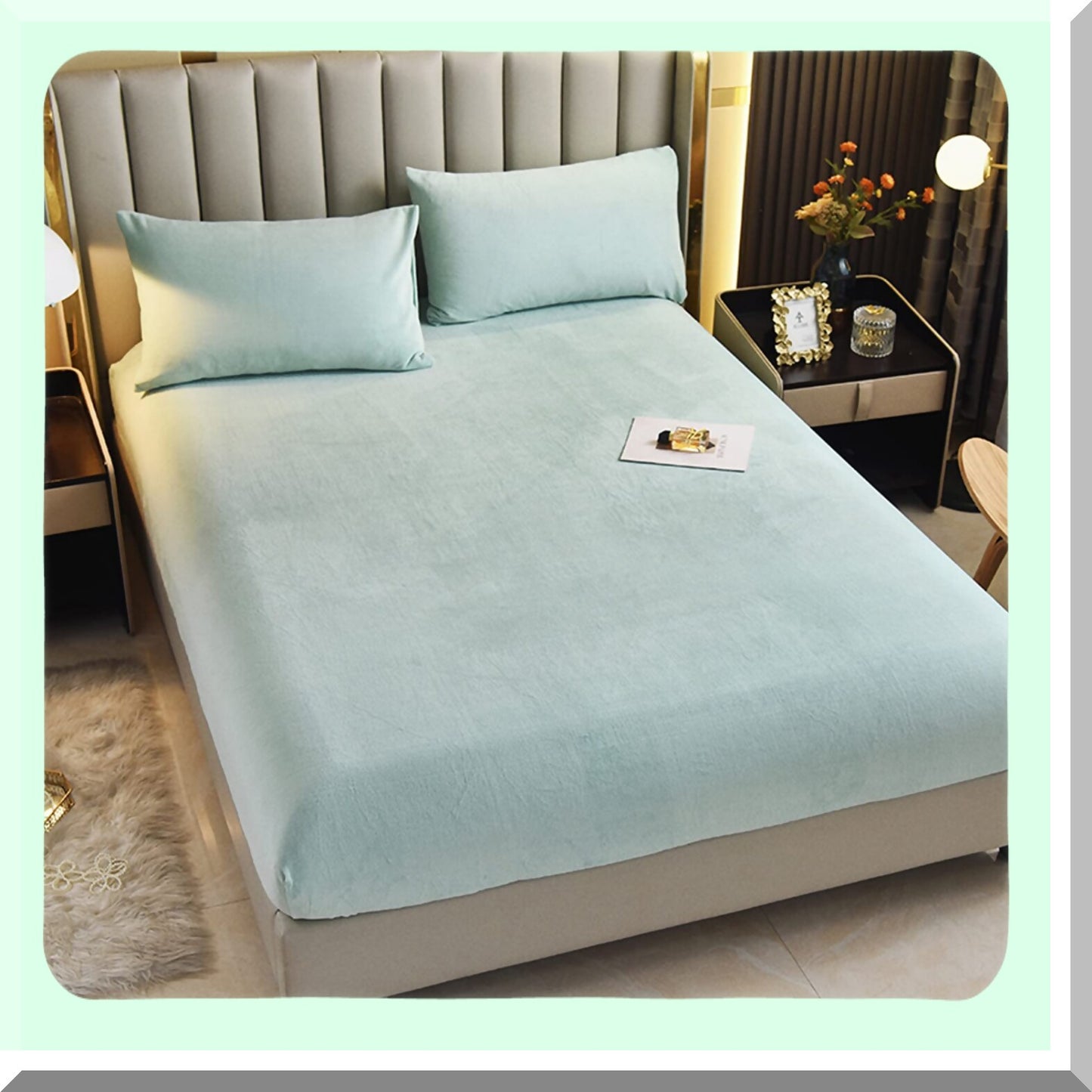 CozyPlush Velvet Twin Size Fitted Sheet - Warm Fleece Bed Sheet with Deep Pocket - Soft Mattress Protector Cover - Green Twin Bedding Set