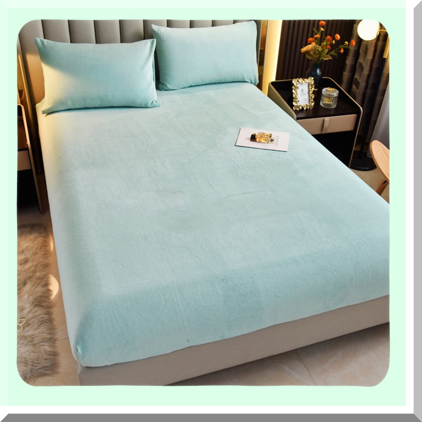 CozyPlush Velvet Twin Size Fitted Sheet - Warm Fleece Bed Sheet with Deep Pocket - Soft Mattress Protector Cover - Green Twin Bedding Set