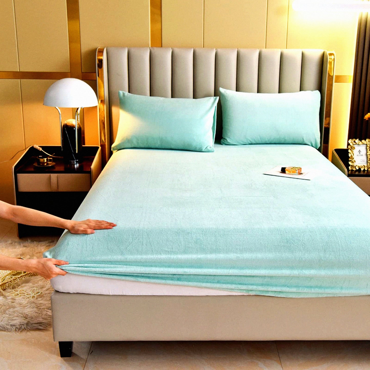 CozyPlush Velvet Twin Size Fitted Sheet - Warm Fleece Bed Sheet with Deep Pocket - Soft Mattress Protector Cover - Green Twin Bedding Set