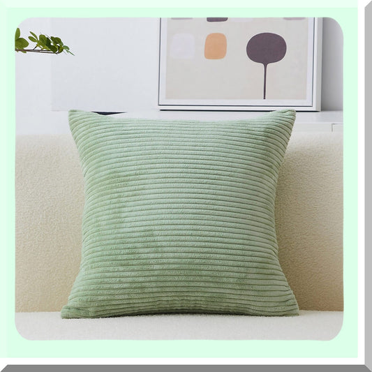 Sage Green Striped Corduroy Pillow Cover 18x18