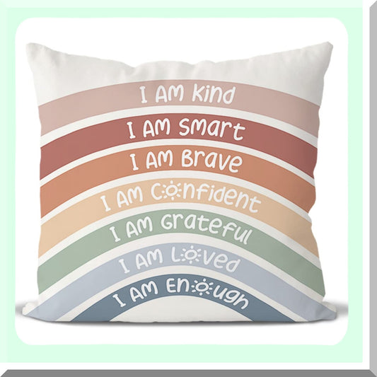 Boho Rainbow Reading Corner Pillow Covers - Calming Corner Decor for Home Bedroom & Playroom - 18x18 Inch Pillowcase for Book Center