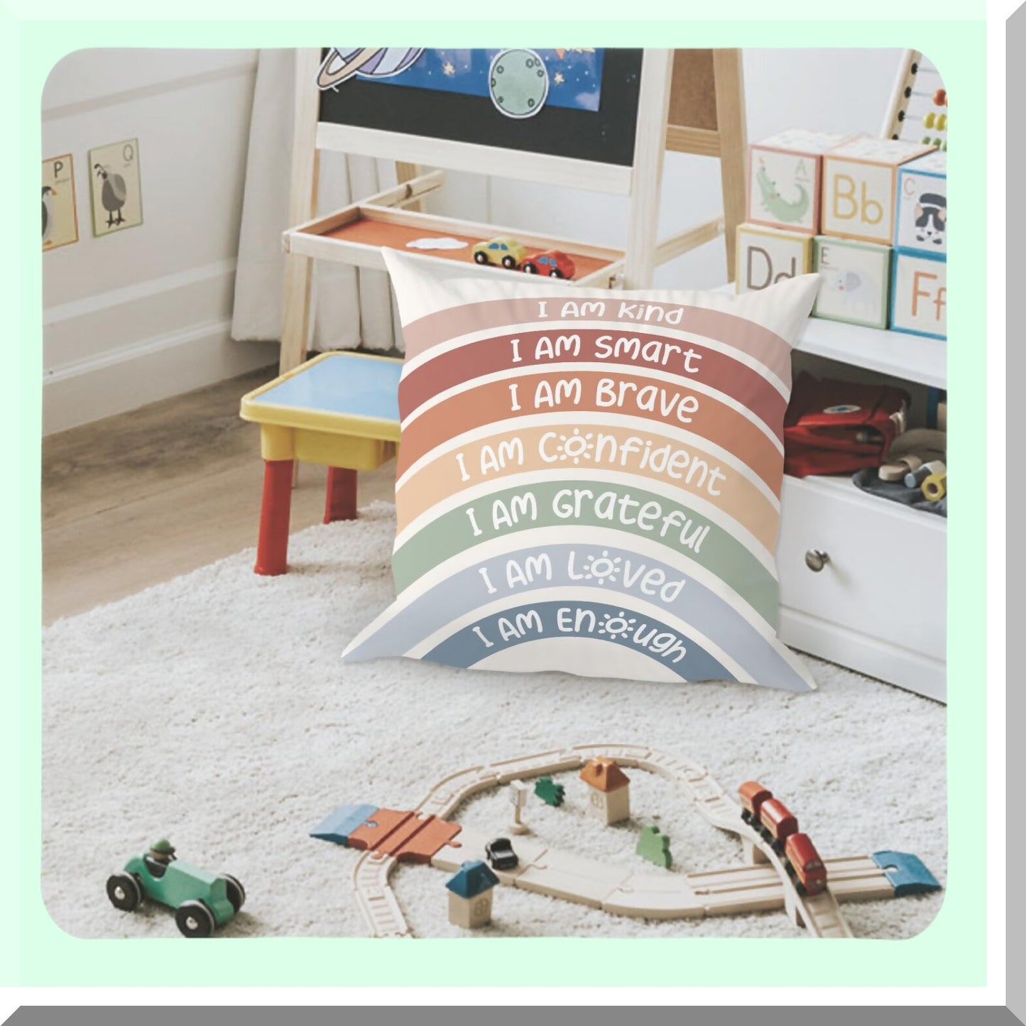 Boho Rainbow Reading Corner Pillow Covers - Calming Corner Decor for Home Bedroom & Playroom - 18x18 Inch Pillowcase for Book Center