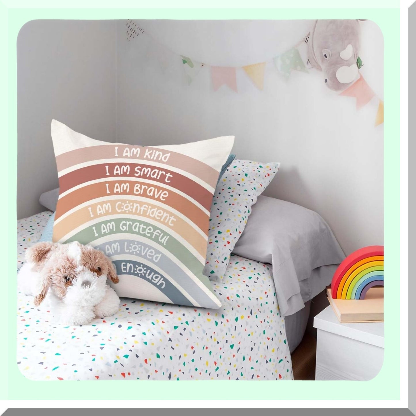 Boho Rainbow Reading Corner Pillow Covers - Calming Corner Decor for Home Bedroom & Playroom - 18x18 Inch Pillowcase for Book Center