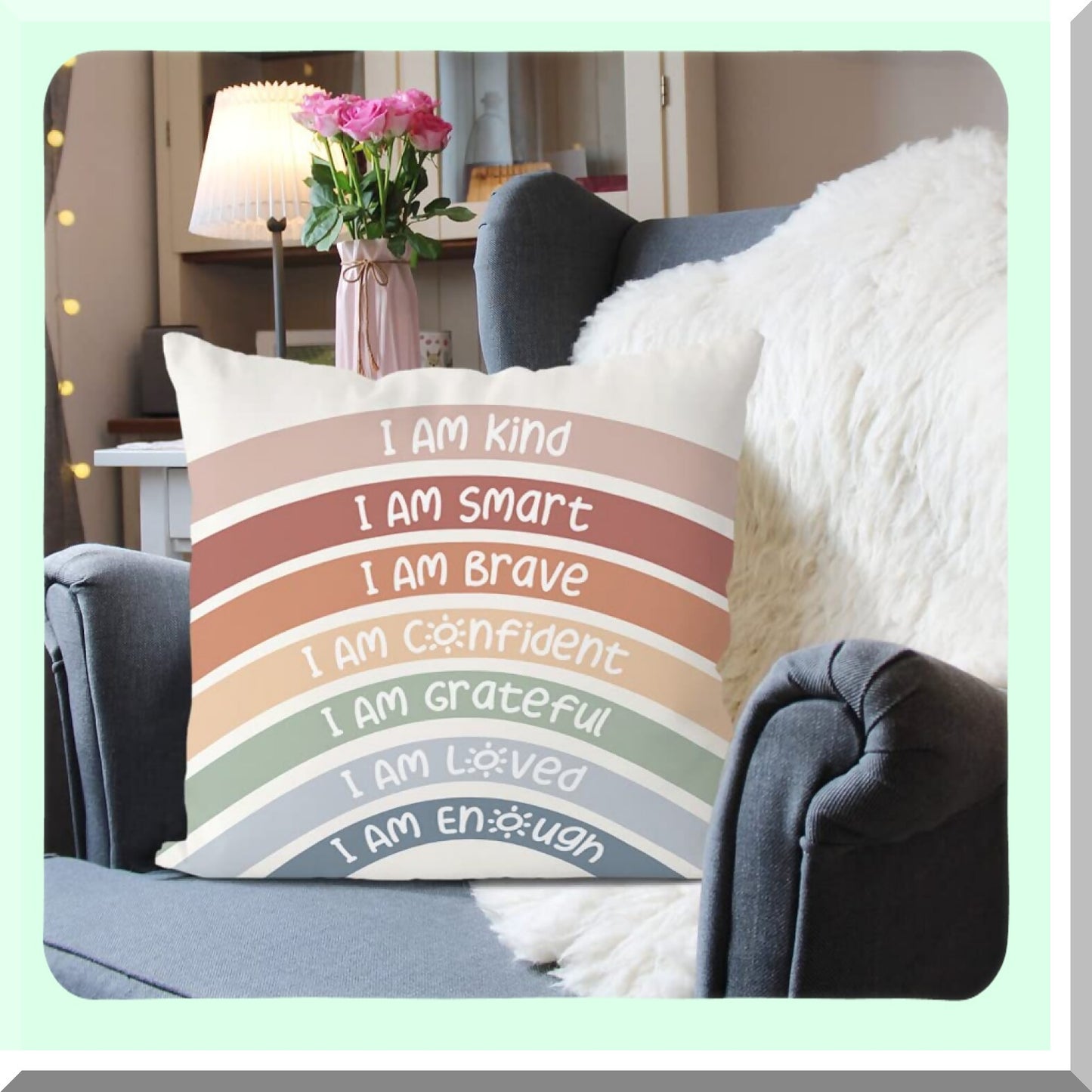 Boho Rainbow Reading Corner Pillow Covers - Calming Corner Decor for Home Bedroom & Playroom - 18x18 Inch Pillowcase for Book Center