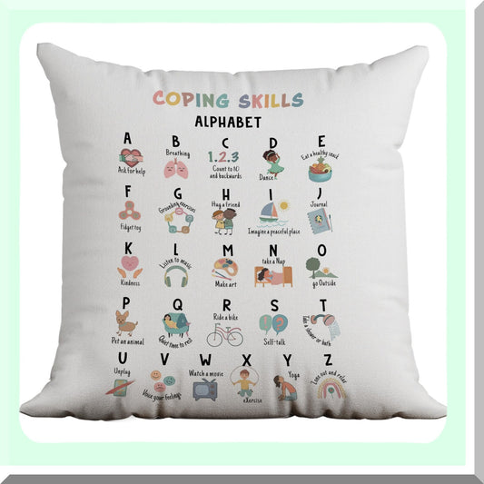 CalmMind Therapy Pillow Covers - Mental Health Decor for Counseling Office & Clroom, 18x18 ABC Coping Skills Design, Awareness Gifts