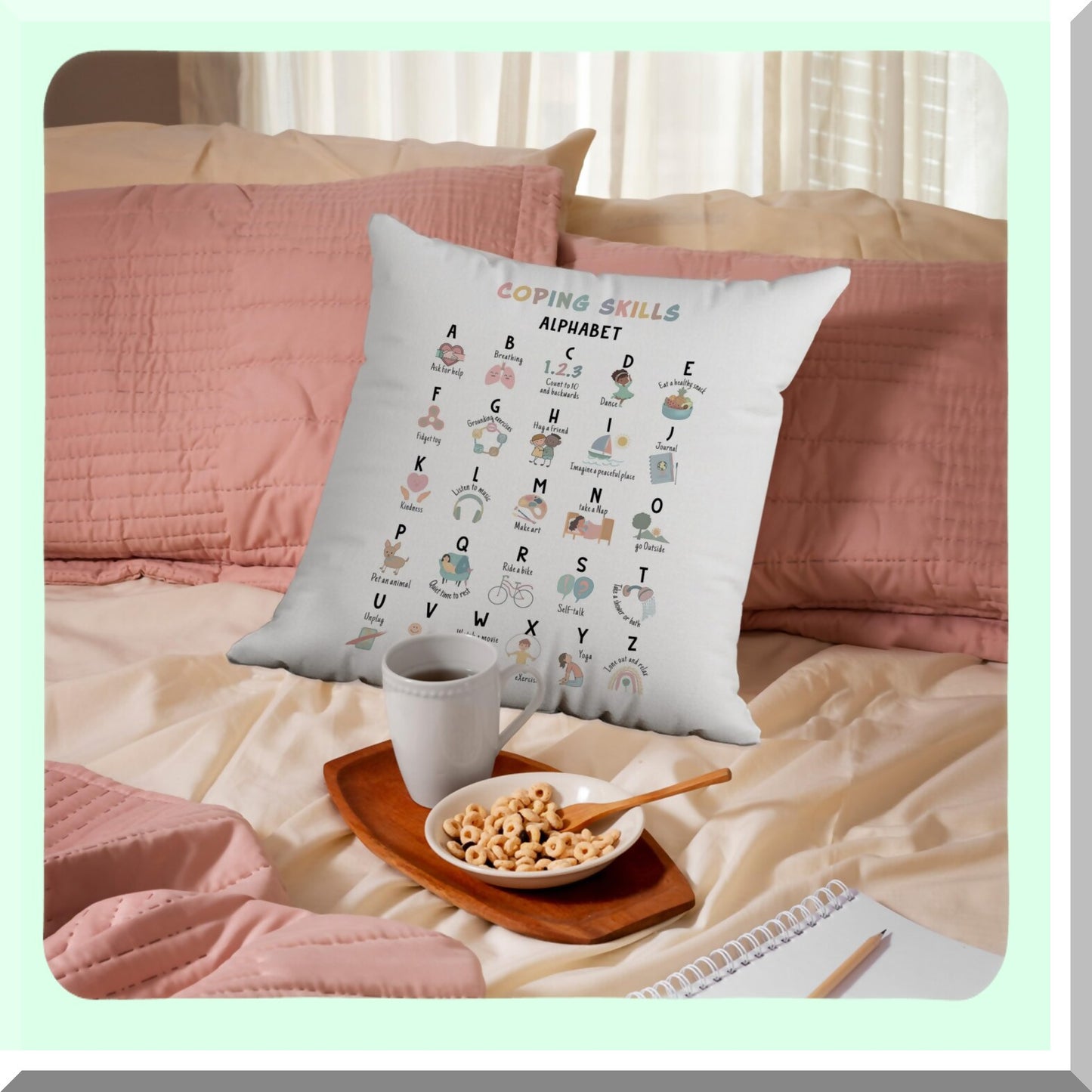 CalmMind Therapy Pillow Covers - Mental Health Decor for Counseling Office & Clroom, 18x18 ABC Coping Skills Design, Awareness Gifts