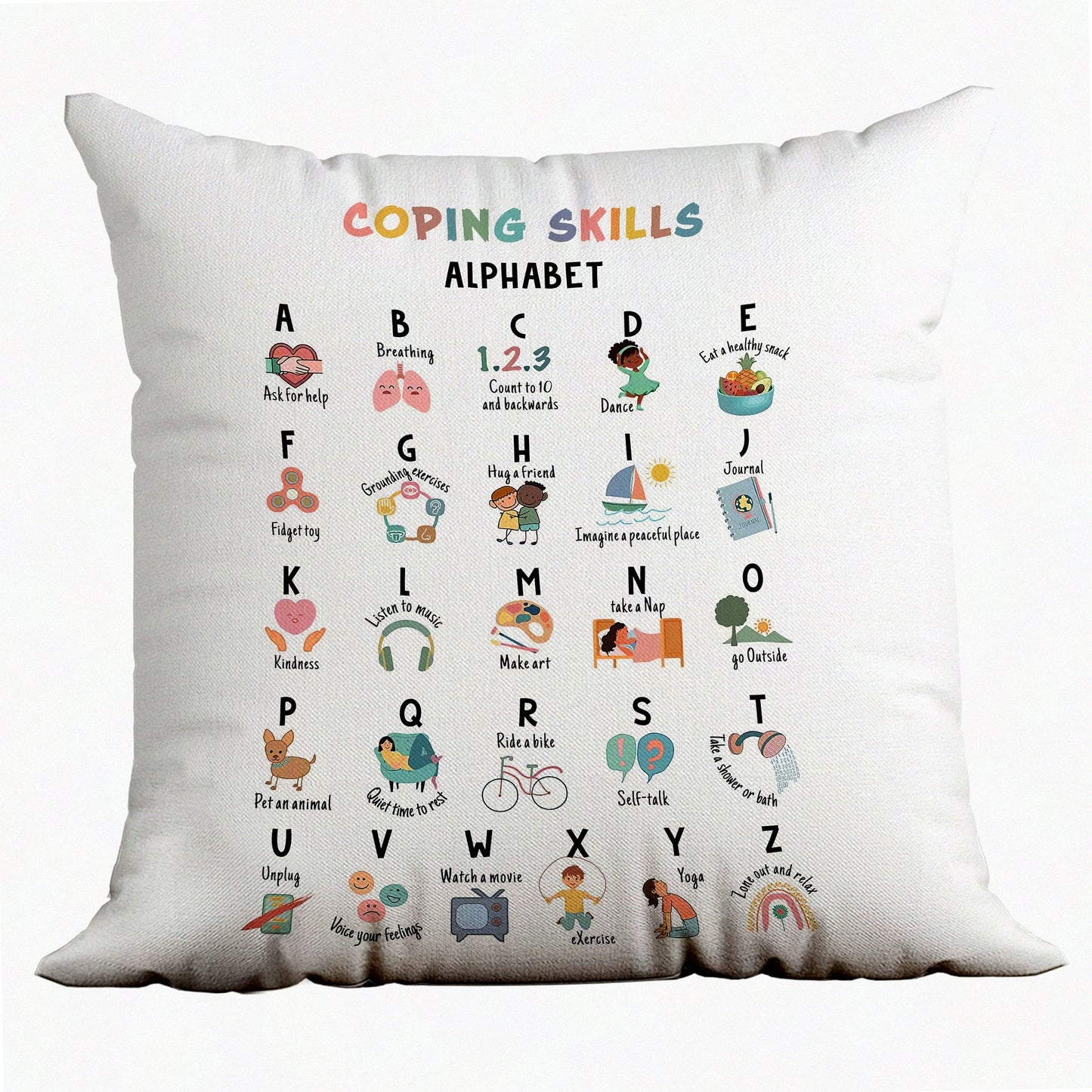 CalmMind Therapy Pillow Covers - Mental Health Decor for Counseling Office & Clroom, 18x18 ABC Coping Skills Design, Awareness Gifts