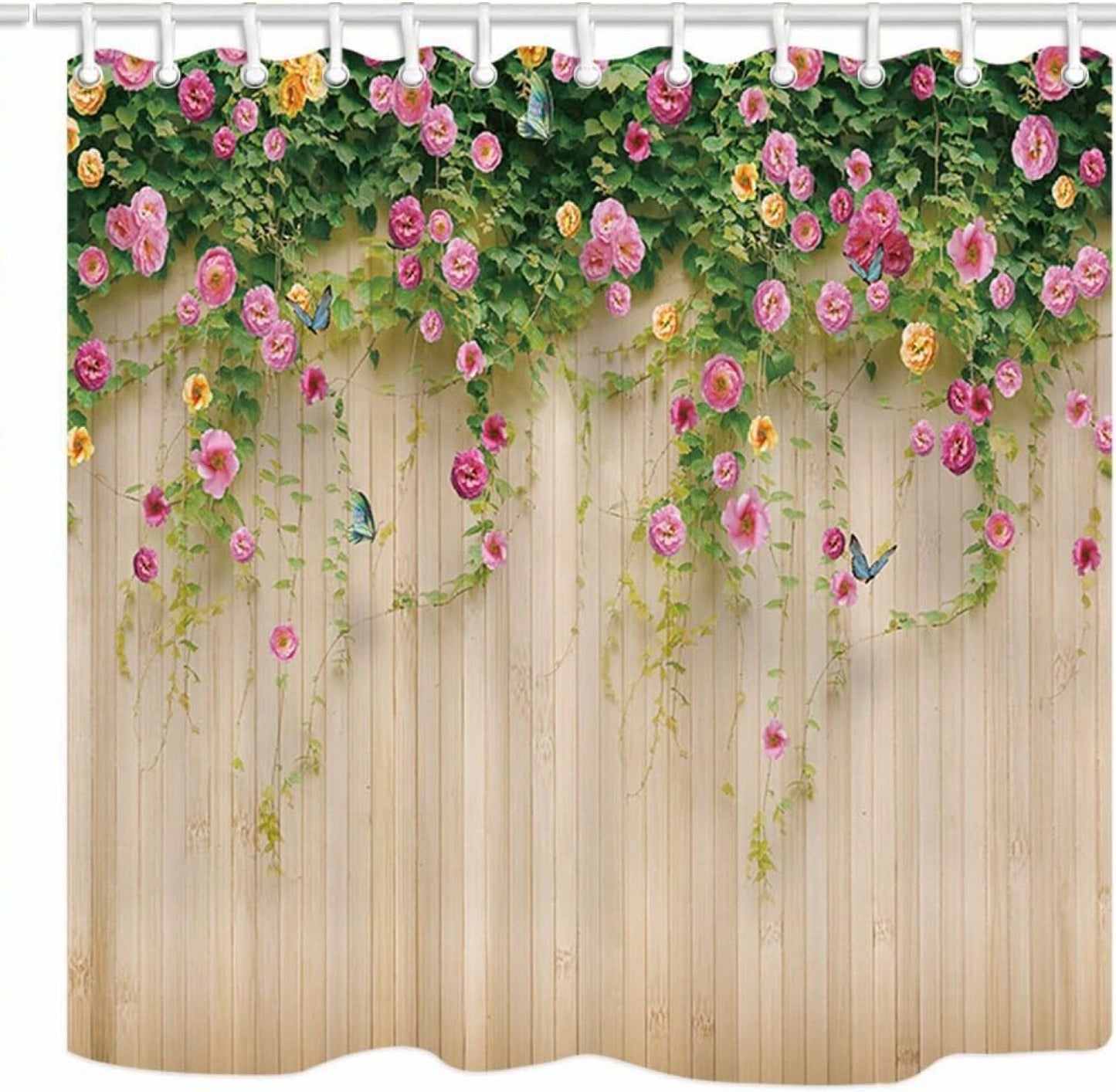Floral Shower Curtain 69x70 Inches Pink Green Beige