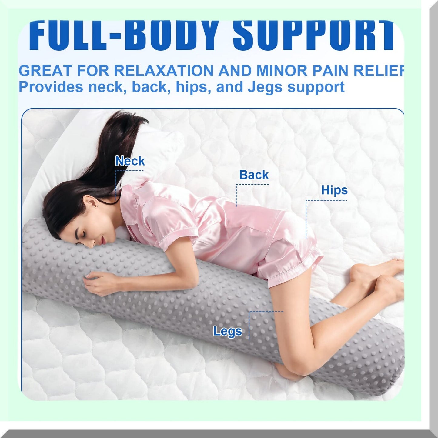 OrthoSupport Cervical Roll Pillow Set - 2 Pack Long Bolster Pillows for Neck and Spine Relief. Soft Cylinder Body Pillow with Washable Cover. Ideal for Bed, Neck, and Leg Support. Gray Color.
