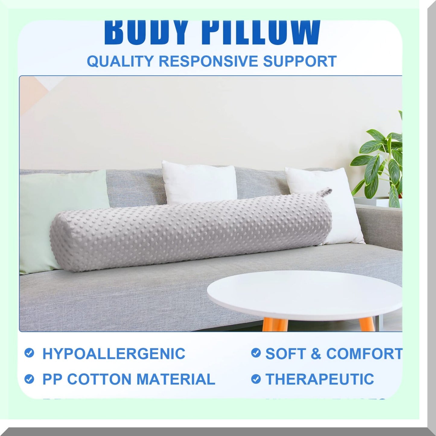 OrthoSupport Cervical Roll Pillow Set - 2 Pack Long Bolster Pillows for Neck and Spine Relief. Soft Cylinder Body Pillow with Washable Cover. Ideal for Bed, Neck, and Leg Support. Gray Color.