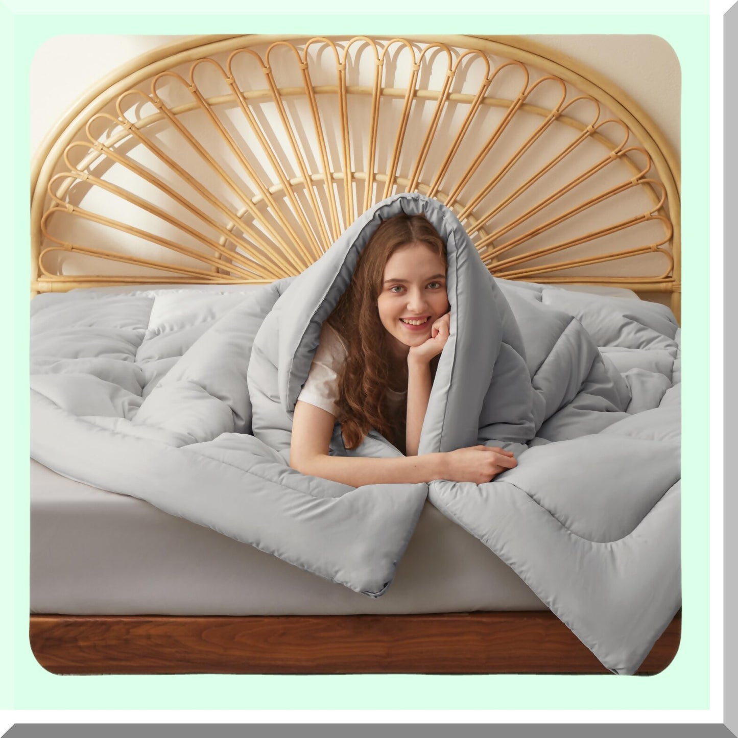 Luxury Cloud Oversized Comforter - Light Grey Quilted Duvet Insert for All Seasons - Down Alternative Bedding with Corner Tabs - King Size Comforters