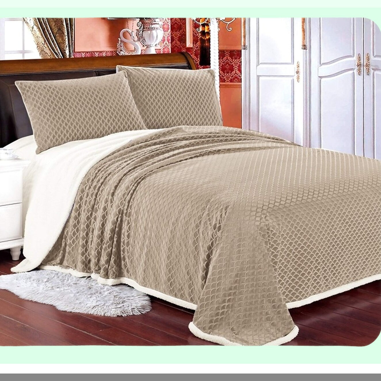 UltraWarm LuxeWave Heavy-Weight Micro-Sherpa Blanket - Cream Beige