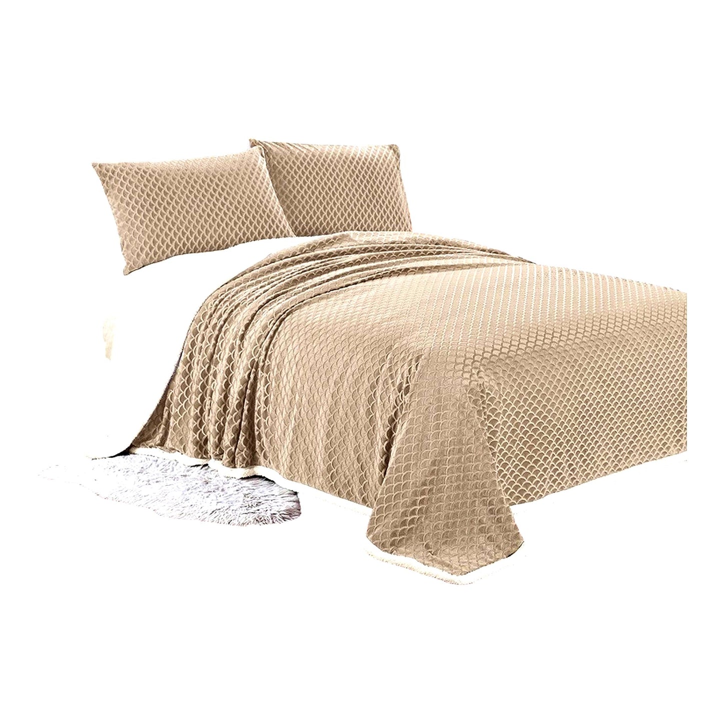 UltraWarm LuxeWave Heavy-Weight Micro-Sherpa Blanket - Cream Beige