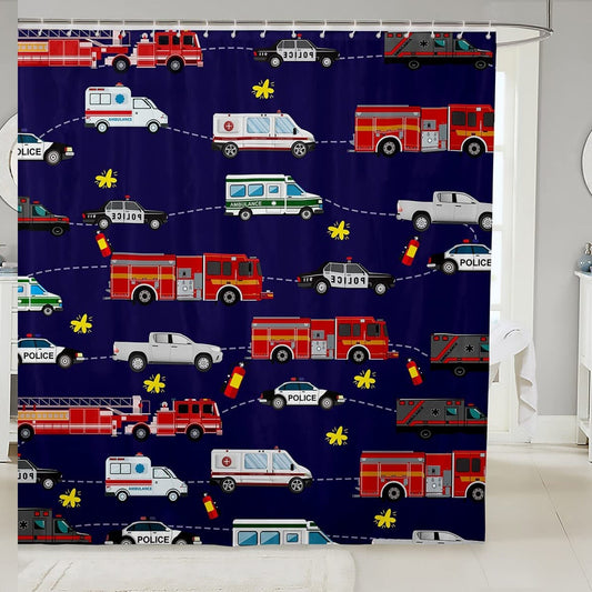 Truck Fabric Shower Curtain with Police Car Design, 72x72 Inches