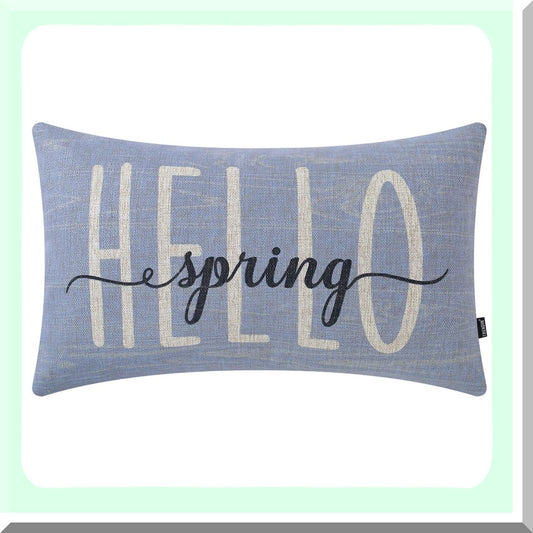 Springtime Farmhouse Lumbar Pillow Covers - Happy Spring Decorative Throw Pillowcase for Sofa Couch - 12x20 Inches Cushion Cover Day Gift - PL816TR