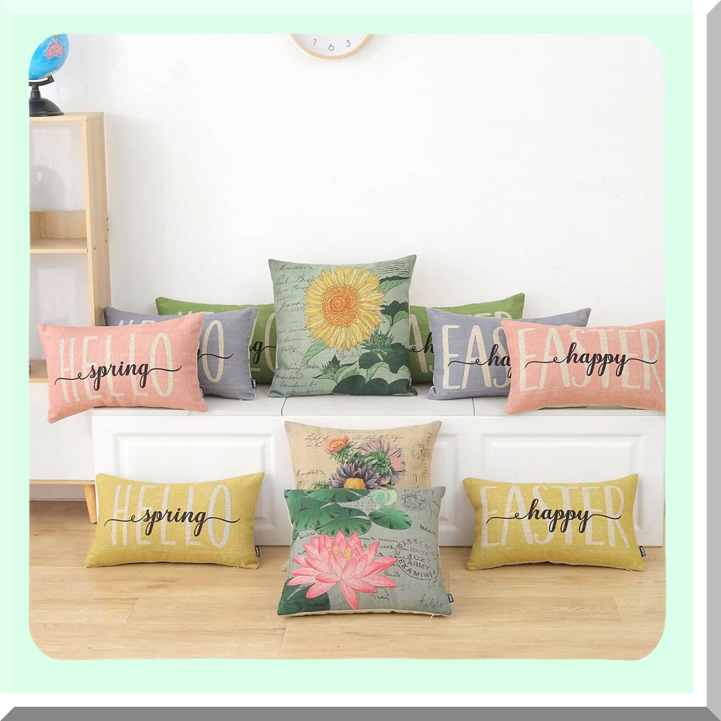 Springtime Farmhouse Lumbar Pillow Covers - Happy Spring Decorative Throw Pillowcase for Sofa Couch - 12x20 Inches Cushion Cover Day Gift - PL816TR