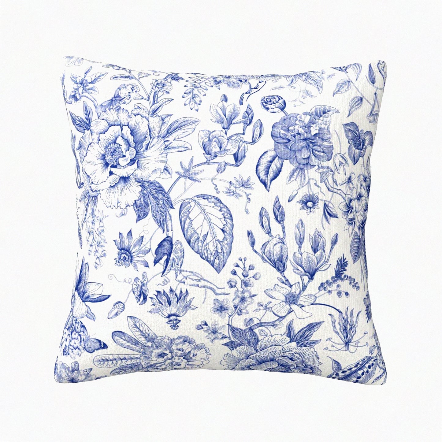 Blue White Floral Country Pillowcase - Decorative Square Cushion Cover for Couch/Bed/Car - 18x18 Inch Throw Pillow Cover