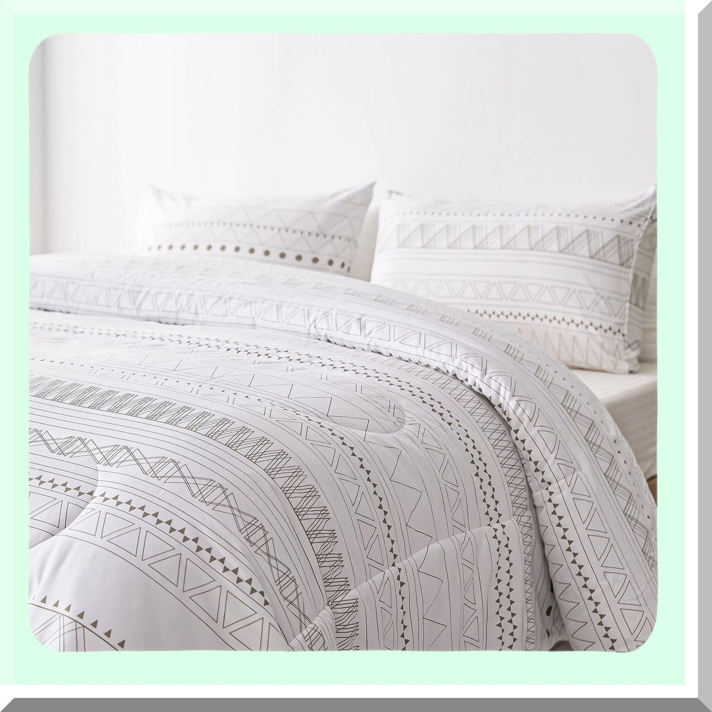 Geometric Arrow Boho Comforter Set - White Bohemian Bedding, Lightweight Soft Microfiber Down Alternative Bed Set for Size Comfort