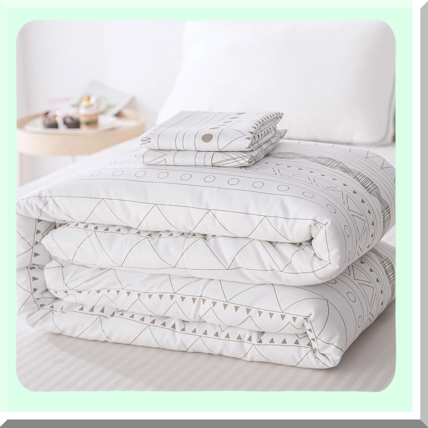Geometric Arrow Boho Comforter Set - White Bohemian Bedding, Lightweight Soft Microfiber Down Alternative Bed Set for Size Comfort