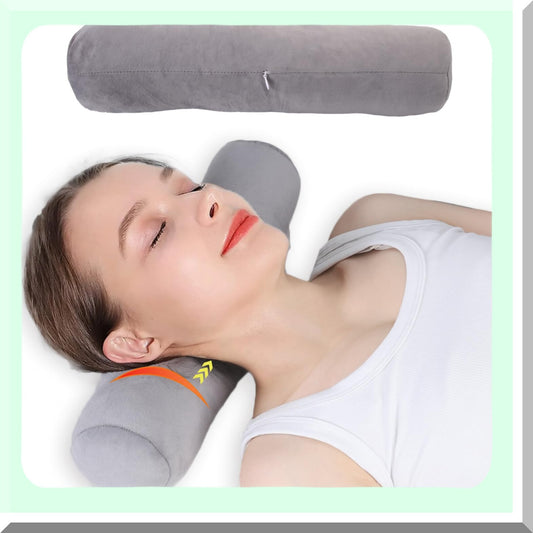 ComfortMax Cervical Support Pillow - Large Round Bolster for Neck, Back, Legs & Yoga - Grey Resilient Neck Roll for Comfortable Sleep
