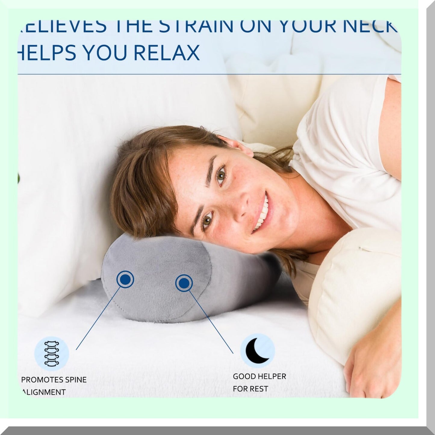 ComfortMax Cervical Support Pillow - Large Round Bolster for Neck, Back, Legs & Yoga - Grey Resilient Neck Roll for Comfortable Sleep