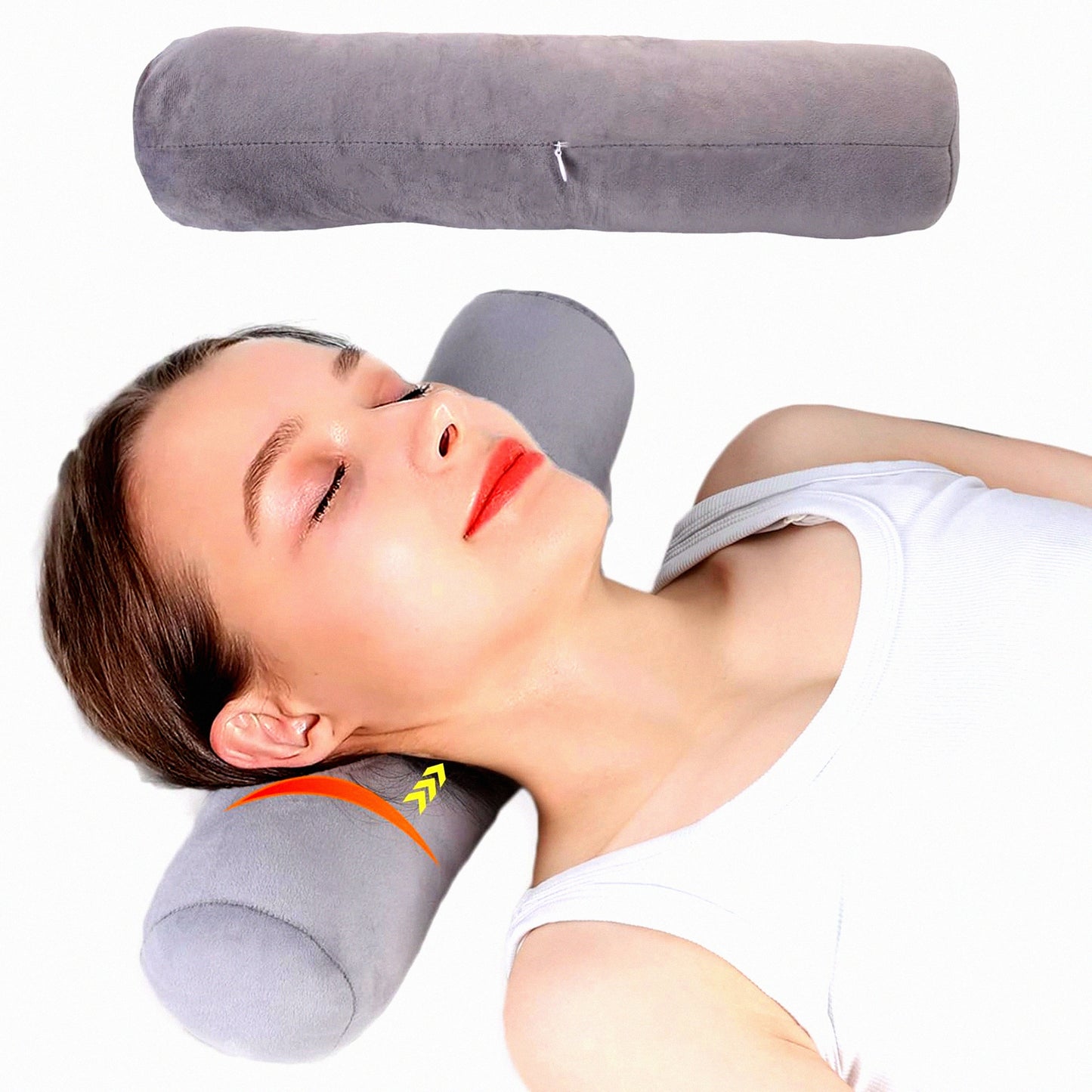 ComfortMax Cervical Support Pillow - Large Round Bolster for Neck, Back, Legs & Yoga - Grey Resilient Neck Roll for Comfortable Sleep