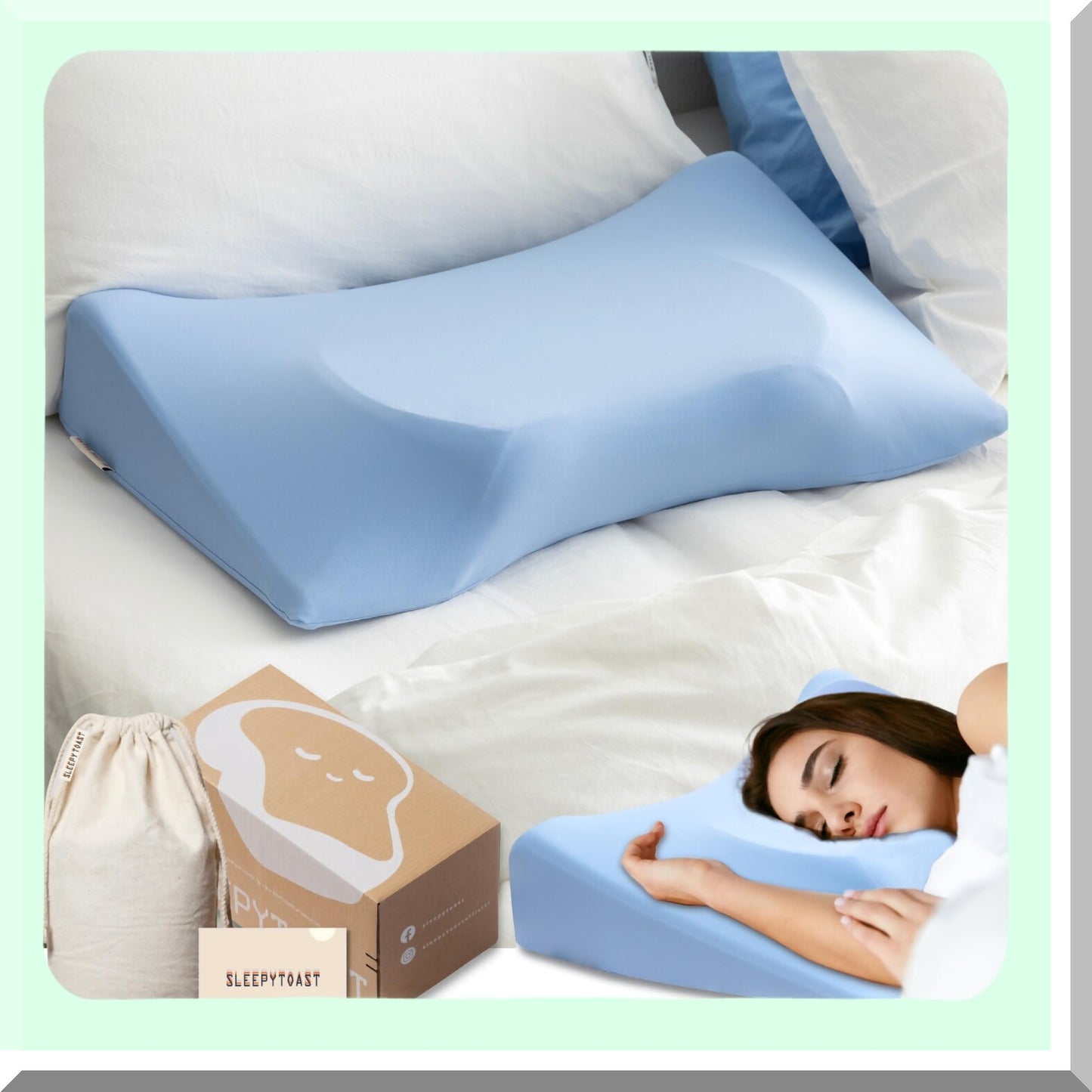 CoolSleep Memory Foam Shoulder Relief Pillow - Cervical Neck Support with Armrest Area for Side Sleepers. Cooling Blue Pillow Cases for Neck Pain Relief.