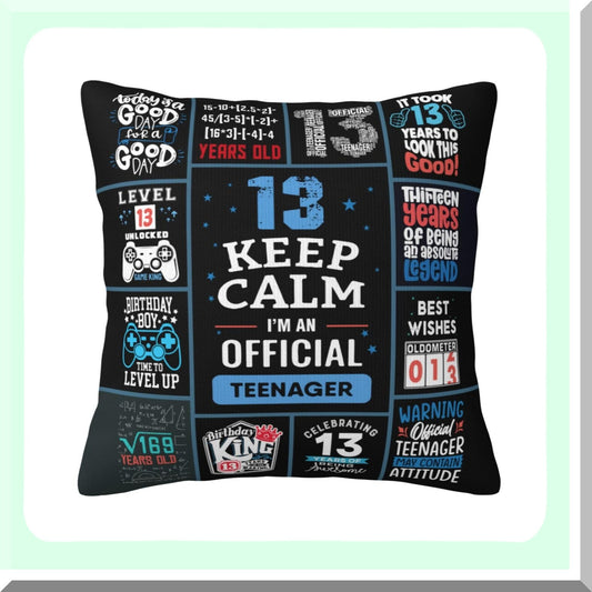Teenage Thrills 13th Birthday Bundle - Coolest Gifts for Boys, Gift Ideas, Decorations & Throw Pillow Covers 18x18 Inch - Perfect for 13 Year Old Boy