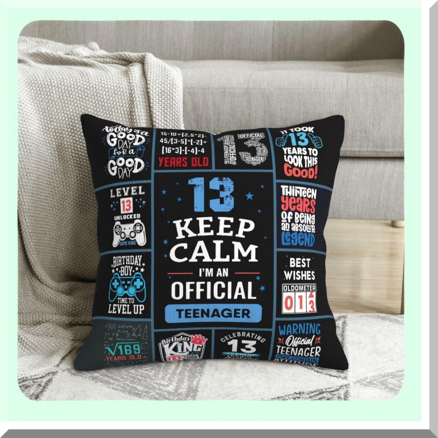 Teenage Thrills 13th Birthday Bundle - Coolest Gifts for Boys, Gift Ideas, Decorations & Throw Pillow Covers 18x18 Inch - Perfect for 13 Year Old Boy