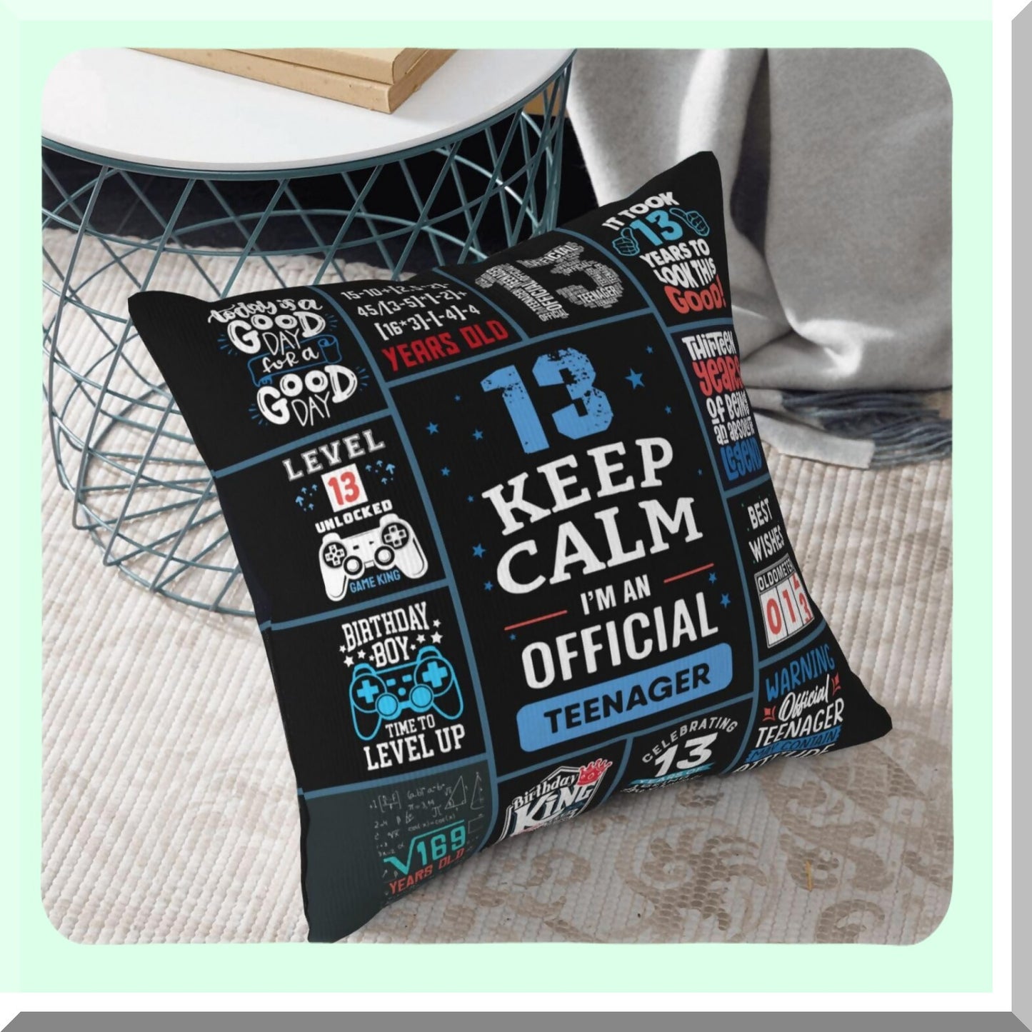 Teenage Thrills 13th Birthday Bundle - Coolest Gifts for Boys, Gift Ideas, Decorations & Throw Pillow Covers 18x18 Inch - Perfect for 13 Year Old Boy
