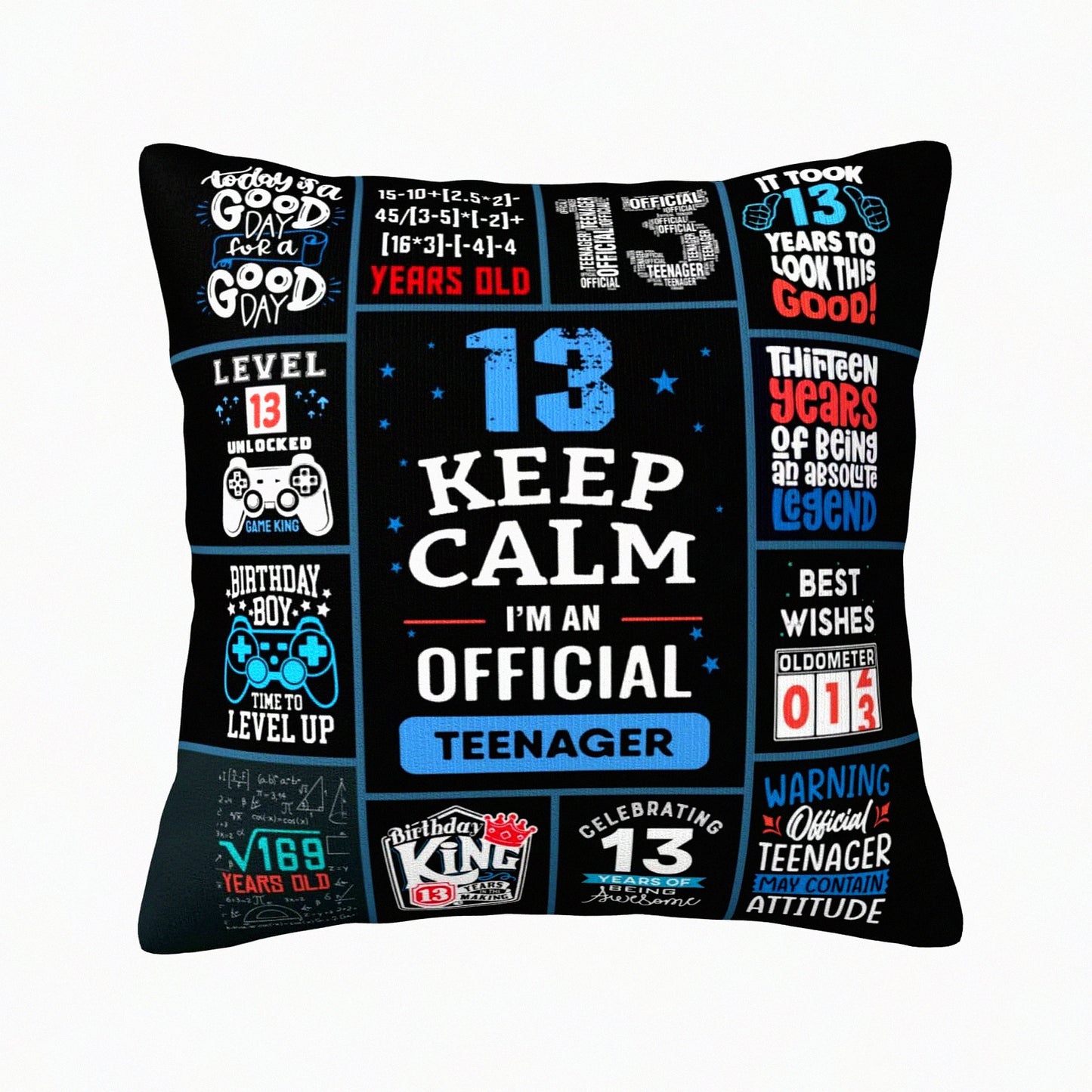 Teenage Thrills 13th Birthday Bundle - Coolest Gifts for Boys, Gift Ideas, Decorations & Throw Pillow Covers 18x18 Inch - Perfect for 13 Year Old Boy