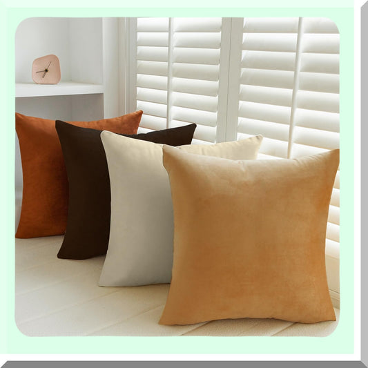 VelvetSoft Square Pillow Covers - Set of 4 Soft Solid Color Throw Cushion Cases for Couch Sofa Bedroom Living Room - 18x18 Beige/Brown - No Inserts