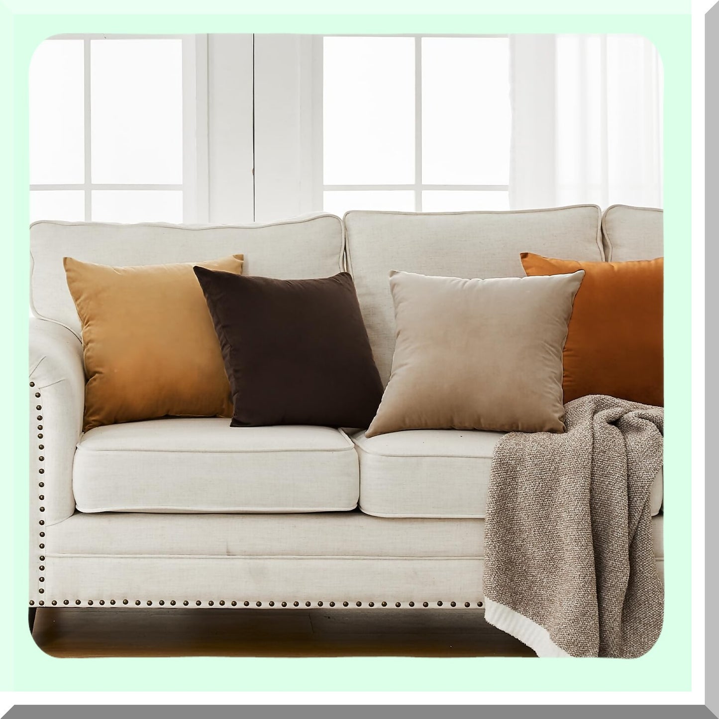 VelvetSoft Square Pillow Covers - Set of 4 Soft Solid Color Throw Cushion Cases for Couch Sofa Bedroom Living Room - 18x18 Beige/Brown - No Inserts