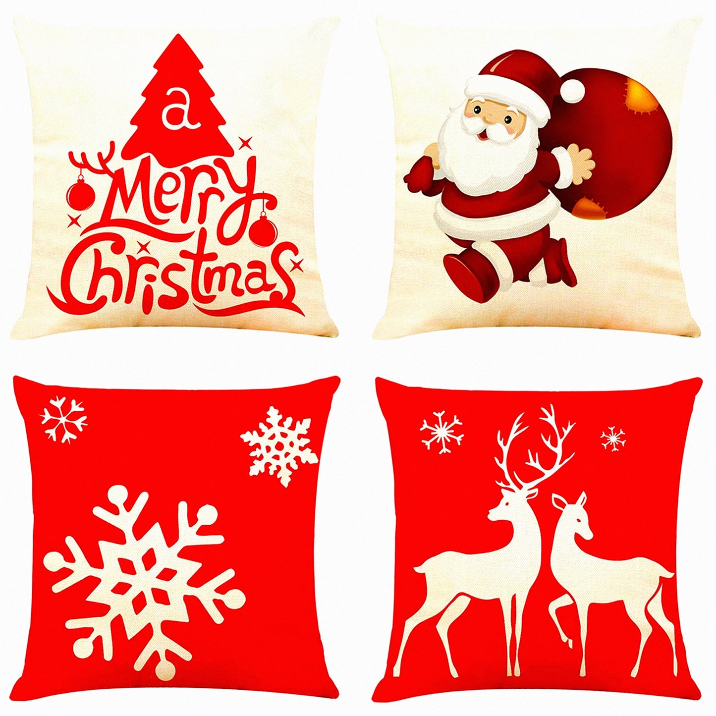 Decorative Linen Cushion Covers Set - 18x18 Inch Square Throw Pillow Cases for Sofa, Couch, Bed & Car - Pack of 4 Cotton Pillow Covers