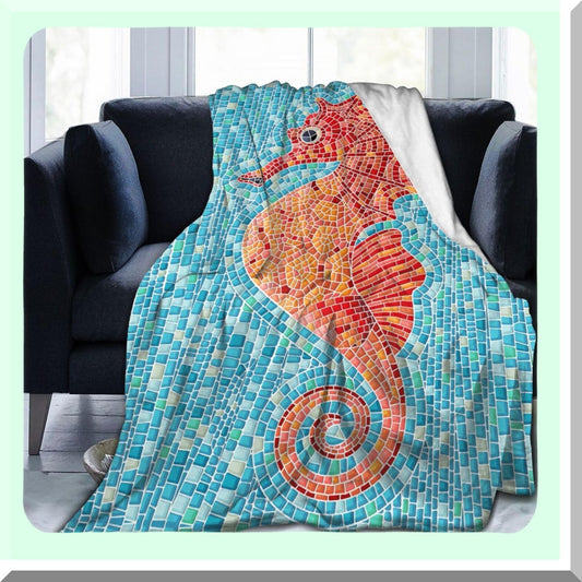 OceanDream Ultra Soft Seahorse Blanket - All Season Cozy Plush Throw for Home, Bedroom, Sofa, Chair, Travel, 30"x40"