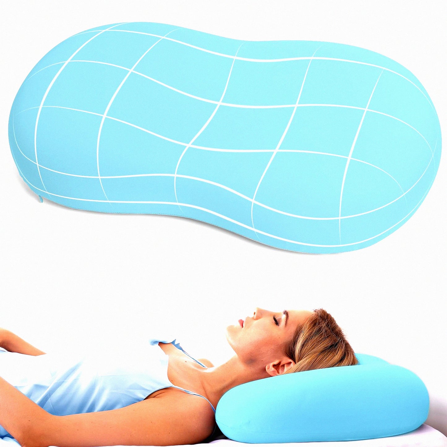 MemoryFoam Neck Support Pillow - Side Sleeper Contour Pillow for Shoulder Pain Relief - Bed Pillow for Side, Back, Stomach Sleepers - Blue Color