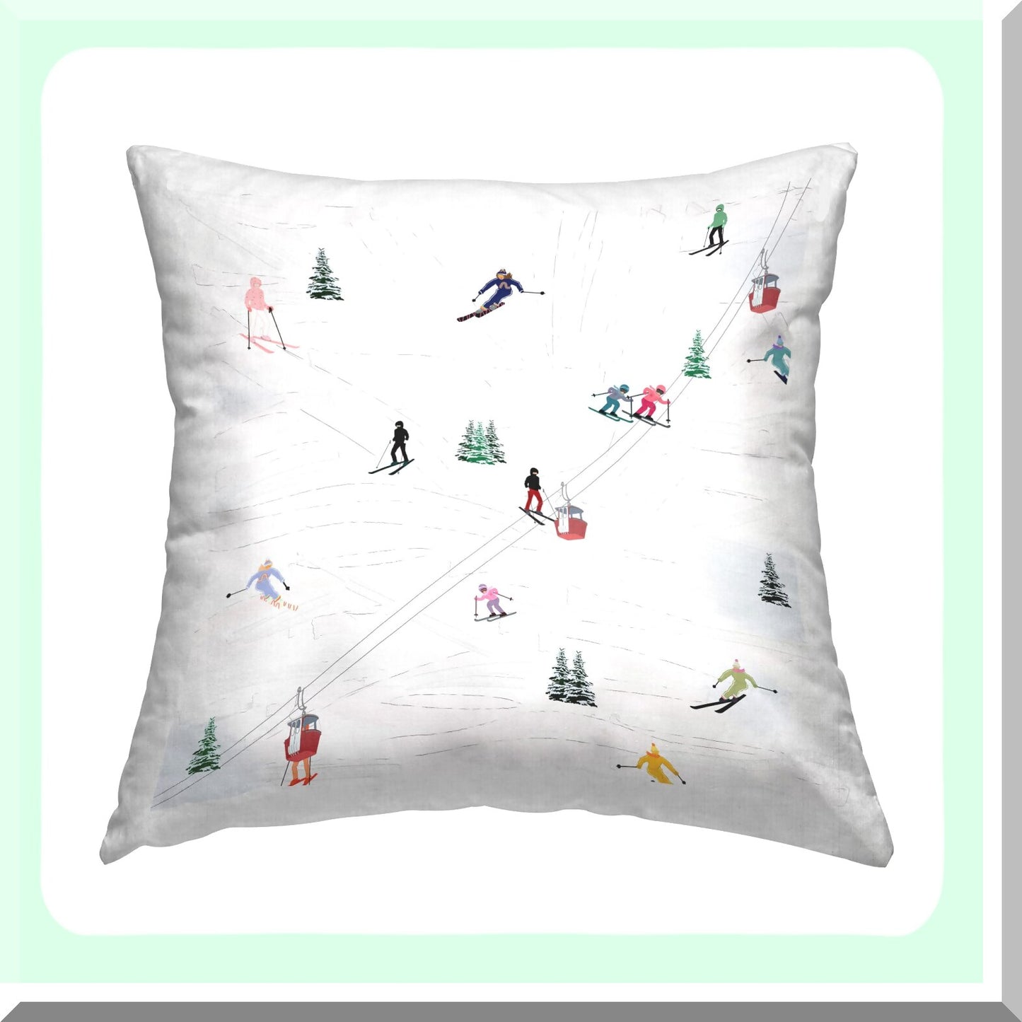 Winter Wonderland Ski Slopes Decorative Throw Pillow - 18x18 - Snowy Mountain Design - Cozy Home Accent - Multi-Color Cushion Cover