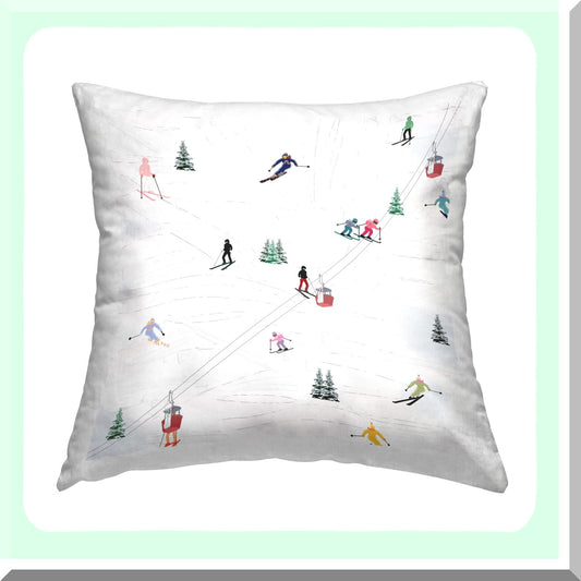 Winter Wonderland Ski Slopes Decorative Throw Pillow - 18x18 - Snowy Mountain Design - Cozy Home Accent - Multi-Color Cushion Cover