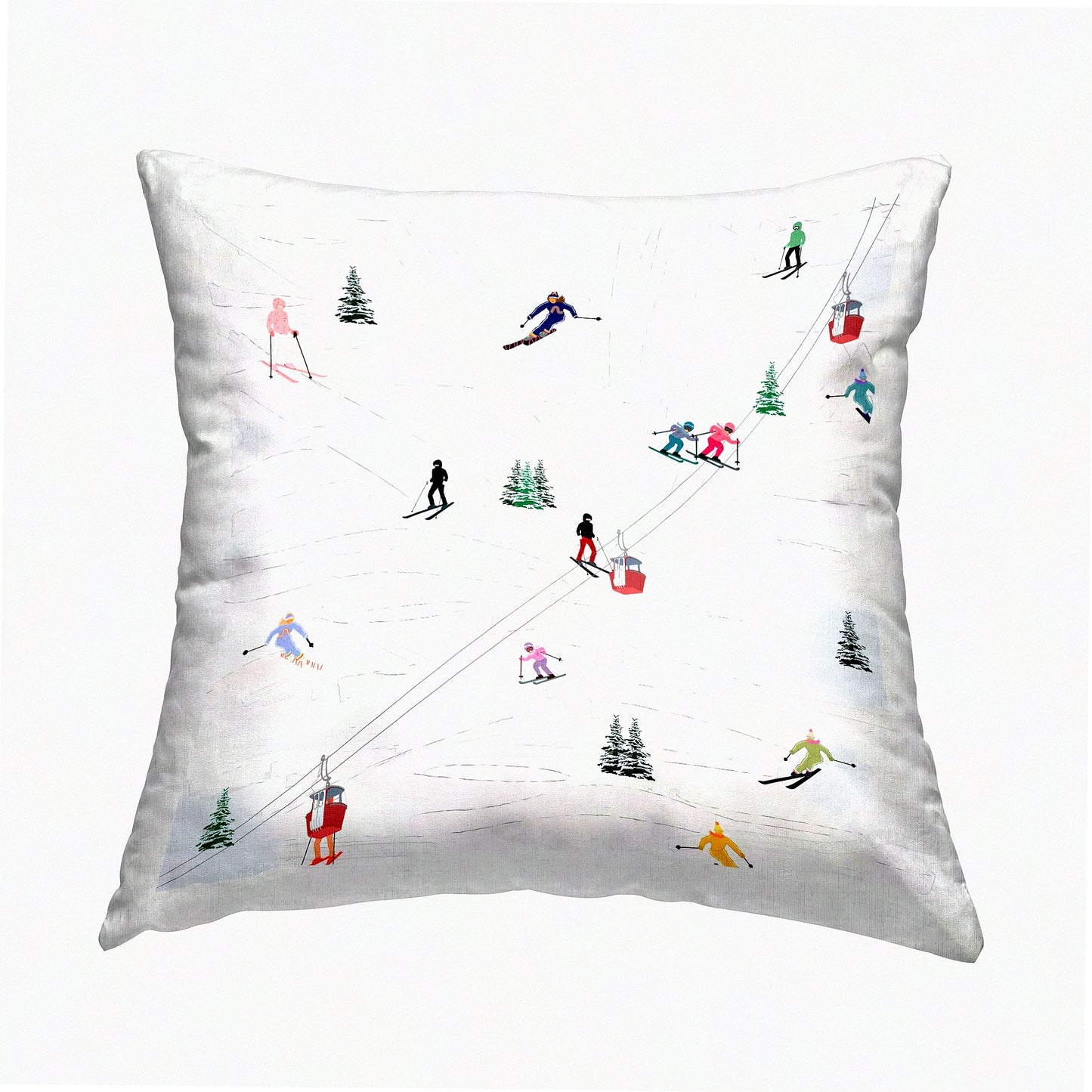 Winter Wonderland Ski Slopes Decorative Throw Pillow - 18x18 - Snowy Mountain Design - Cozy Home Accent - Multi-Color Cushion Cover