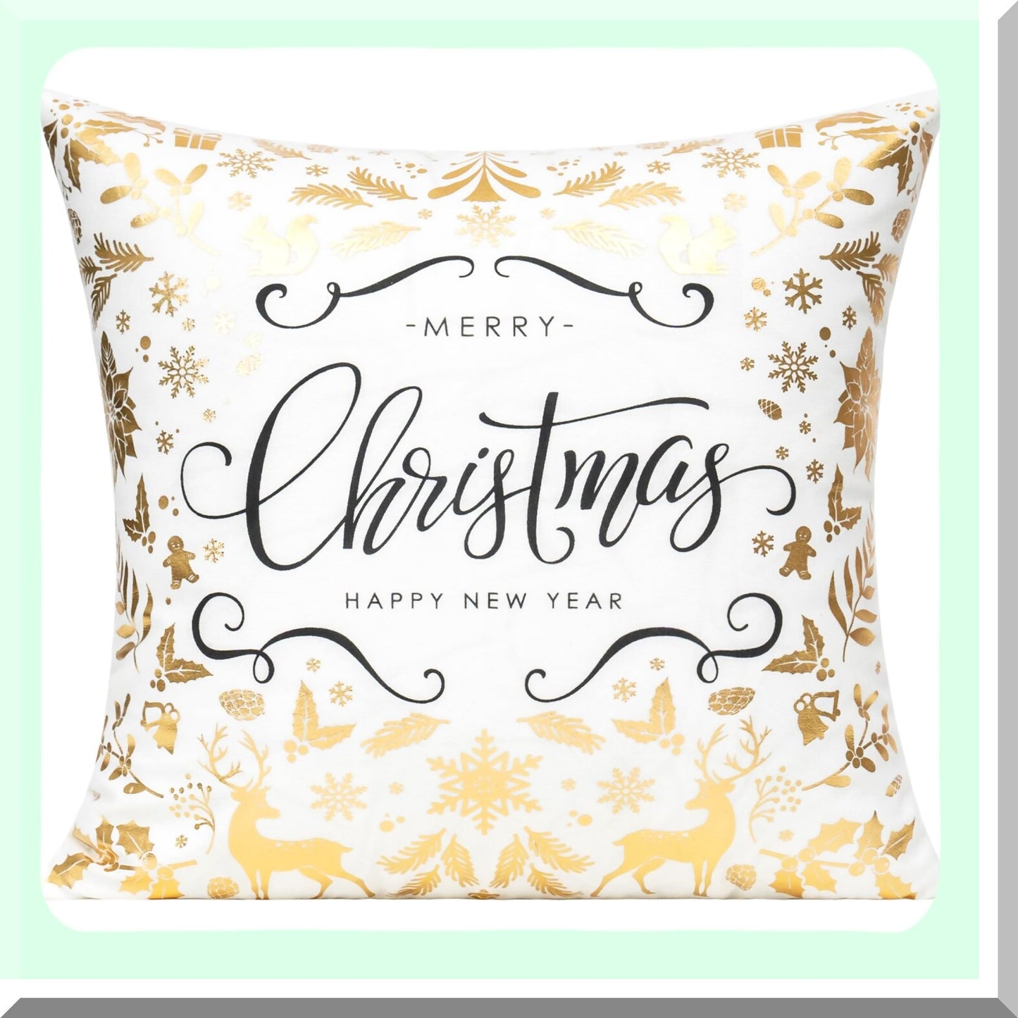 Winter Wonderland Velvet Pillow Cover Set - Reindeer Tree Snowflakes Decor - Holiday Home Ornaments - Xmas Indoor Decorations - White Gold 18X18 - Bed Sofa Couch Cushion Case - Navidad Dcor