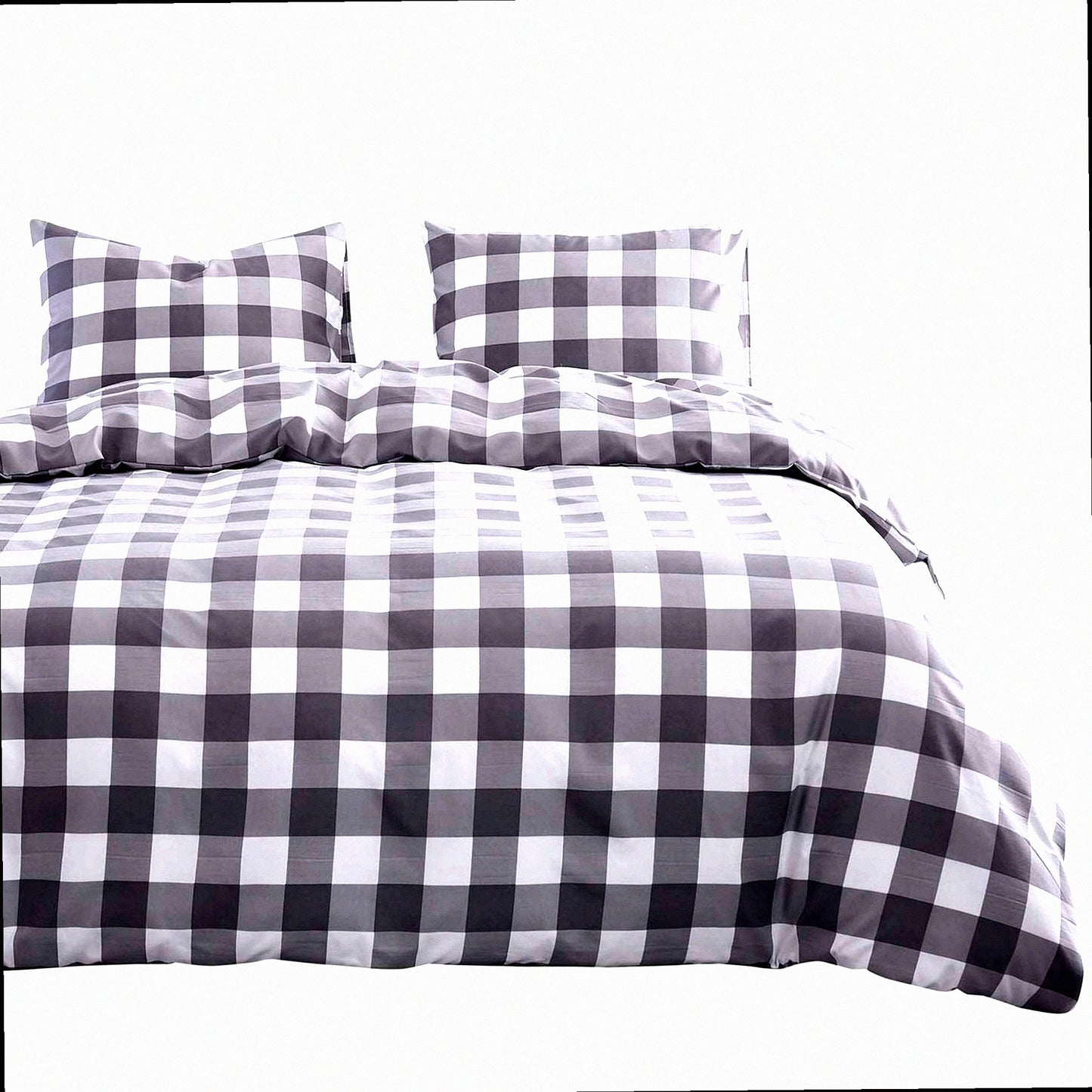 Gray Checkered Dream Comforter Set - Soft Microfiber Bedding 3pcs, California King Size - Plaid Gingham Geometric Pattern in Grey White