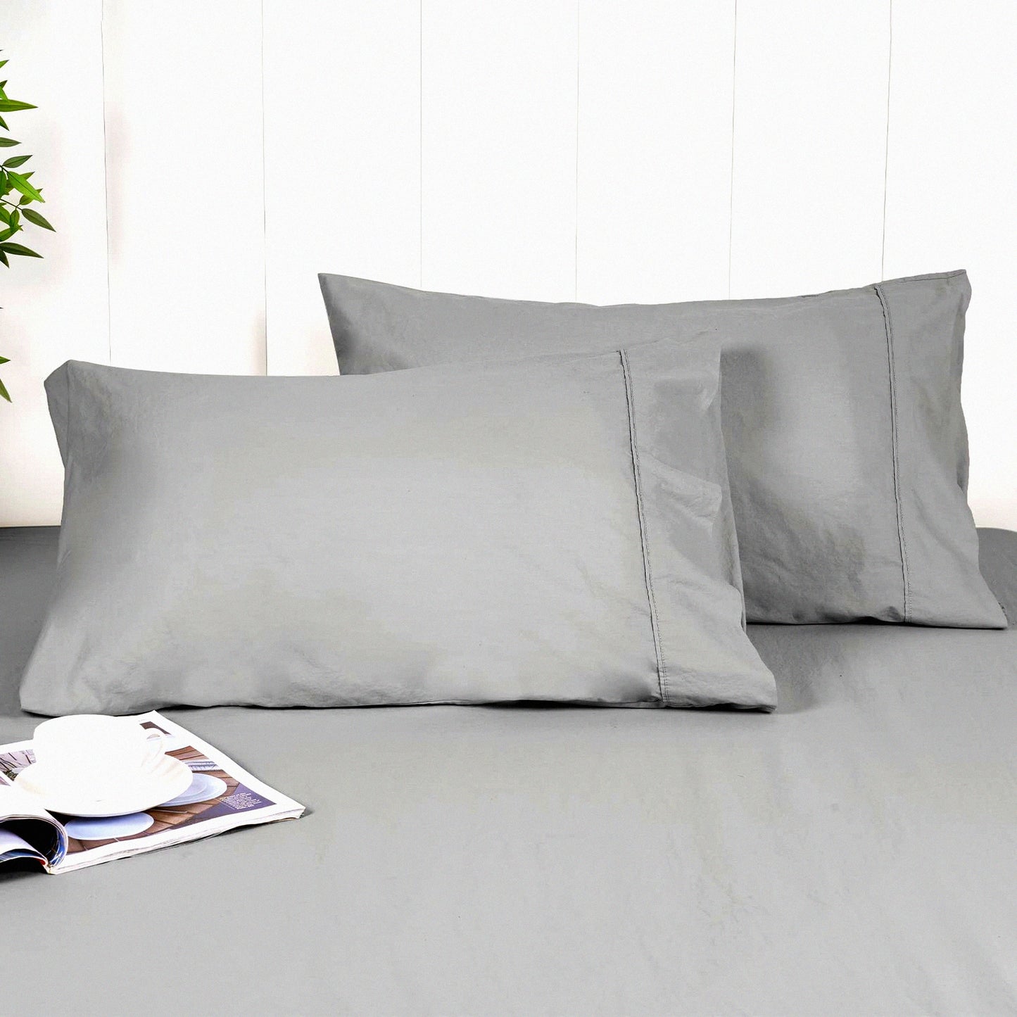 UltraSoft Cotton Pillowcase Set - Queen Size 2 Pack 20" X 30" - Decorative Grey Pillow Shams - No Insert Needed - Breathable Bedding Pillow Covers