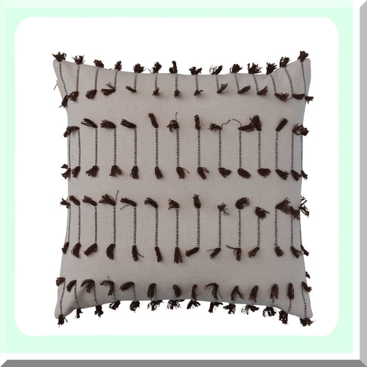 Natural Tel Embroidered Cotton Pillow Cover