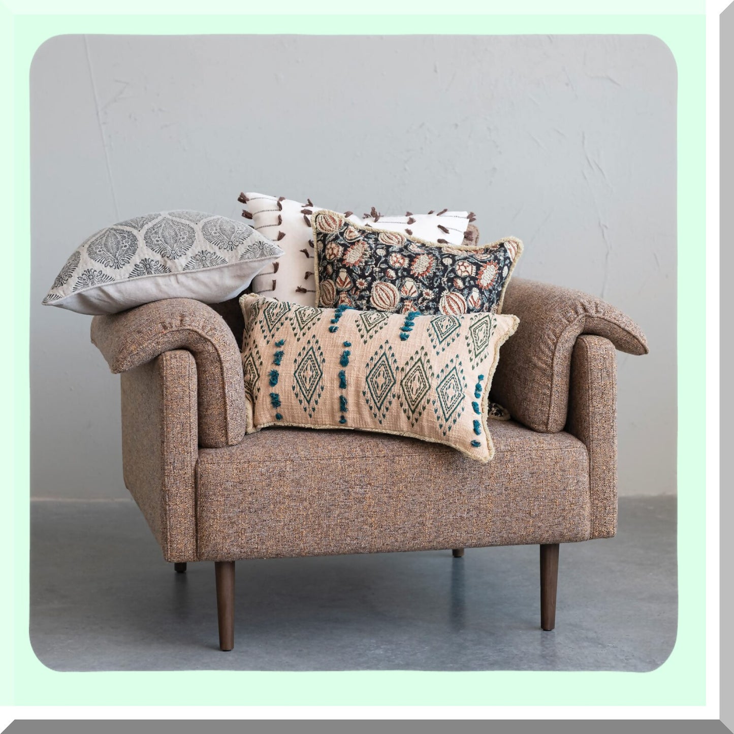 Natural Tel Embroidered Cotton Pillow Cover