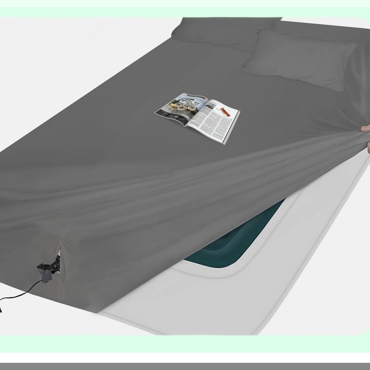 AirLux Queen Sheet Set - 3 Piece Gray Air Mattress Sheets (16-24 inch) - Easy Inflate & Firm - U.S. Standard Size - Convenient Assembly