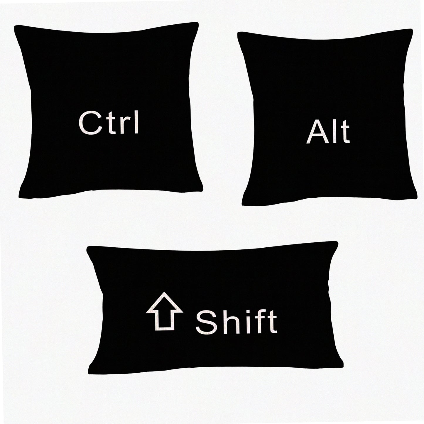 Keyboard Trio Cushion Covers - Set of 3 (Ctrl, Alt, Shift) - Decorative Throw Pillow Cases for Computer Geeks - Unique Home Decor Accent