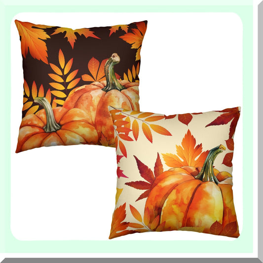 Autumn Harvest Pillow Covers 18x18 Set of 2 - Orange Maple Leaf Pumpkin Throw Pillow Covers - Happy Fall Thanksgiving Decorative Cushion Case for Home Sofa
