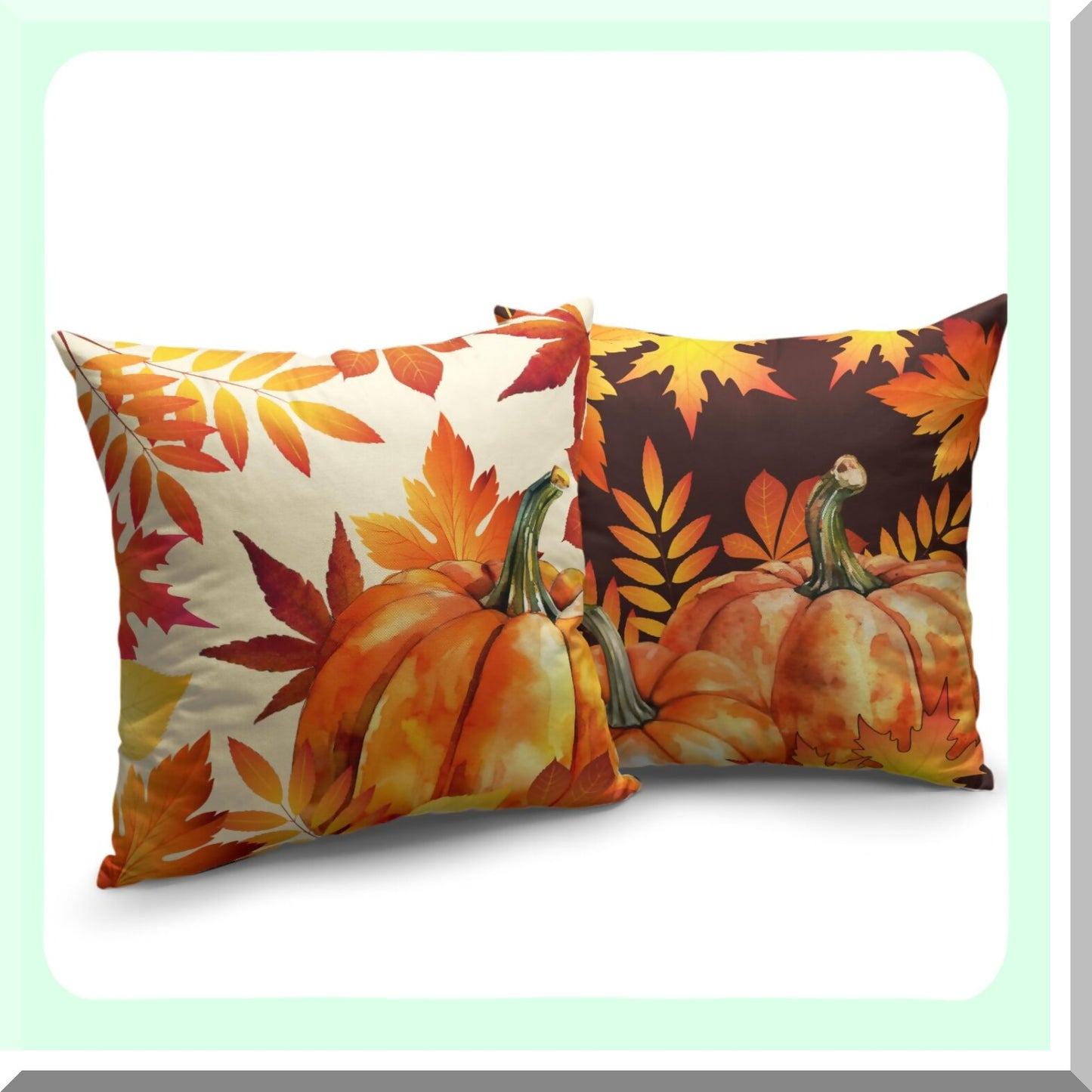 Autumn Harvest Pillow Covers 18x18 Set of 2 - Orange Maple Leaf Pumpkin Throw Pillow Covers - Happy Fall Thanksgiving Decorative Cushion Case for Home Sofa
